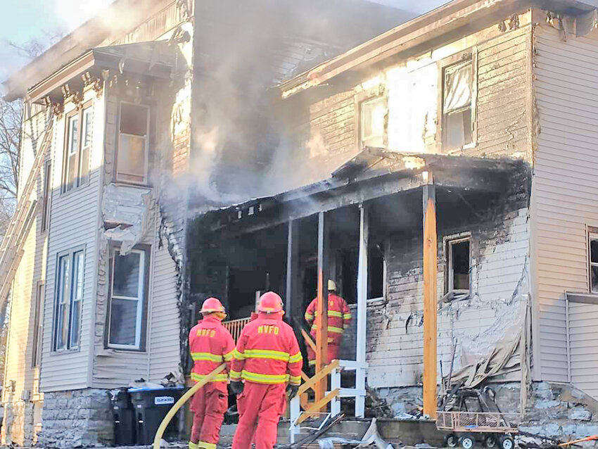 Seven people have been displaced after a fire in this three-unit home in Lowville in Lewis County Sunday evening, according to fire officials. Two pet cats were also found alive after the fire was out.