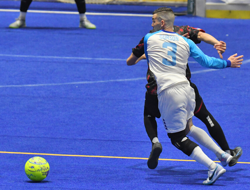 Utica City FC's Gordy Gurson competes against the Kansas City Comets on April 10 in a Major Arena Soccer League Eastern Conference play-in game at the Adirondack Bank Center. Gurson was one of three forwards named to the league's all-second team