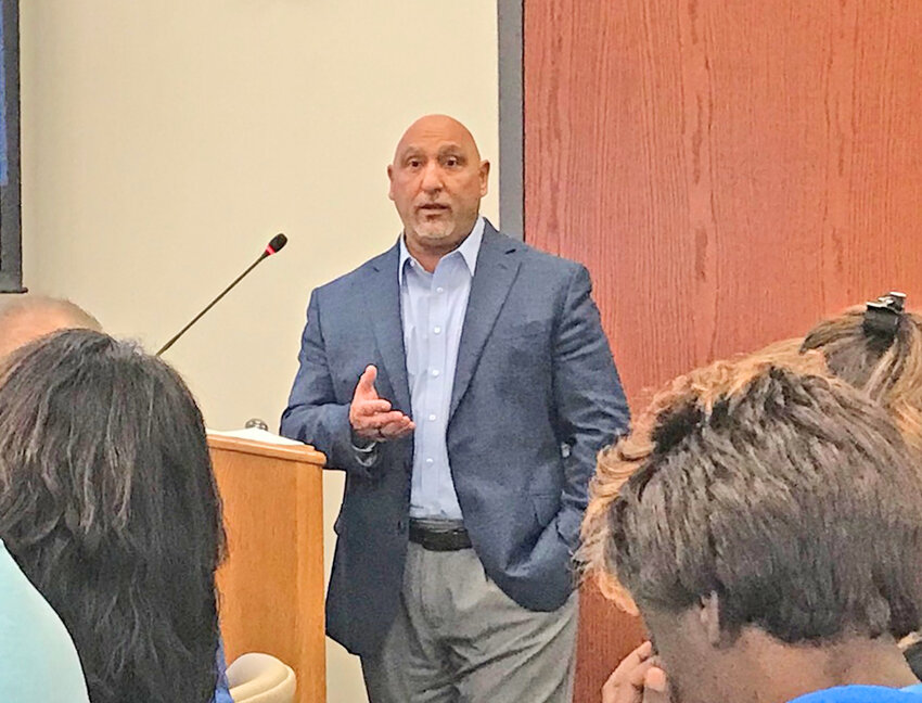 Security and Safety Coordinator Hiram Rios recalls the April 4 swatting call and the impressive commitment to students' safety Tuesday, April 25 during the Utica City School District Board of Education meeting.