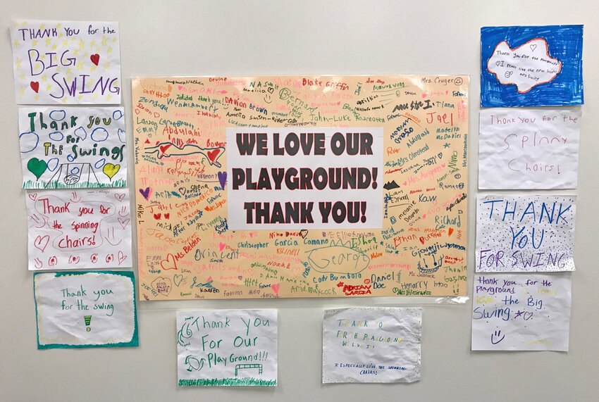 Signs of gratitude from John F. Hughes Elementary School students adorned the wall of the Utica City School District administration building's conference room Tuesday during the Board of Education meeting.