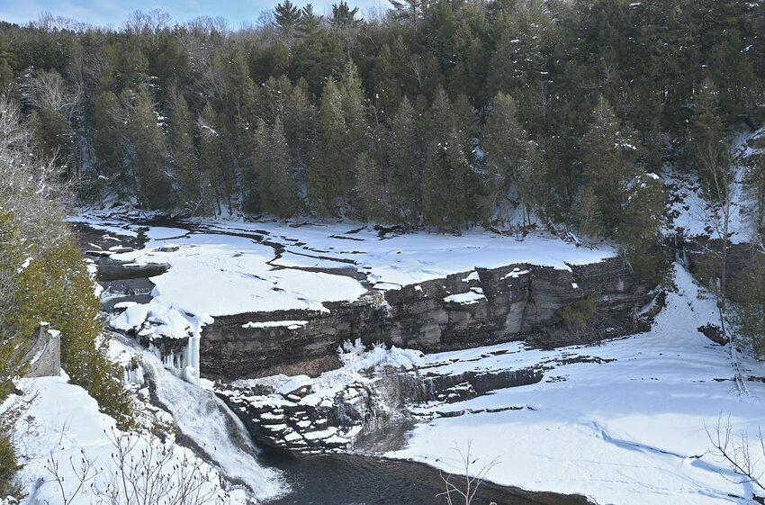 View of upper falls at Trenton Falls from the handicapped accessible ramp  Thursday, March 16, 2023.