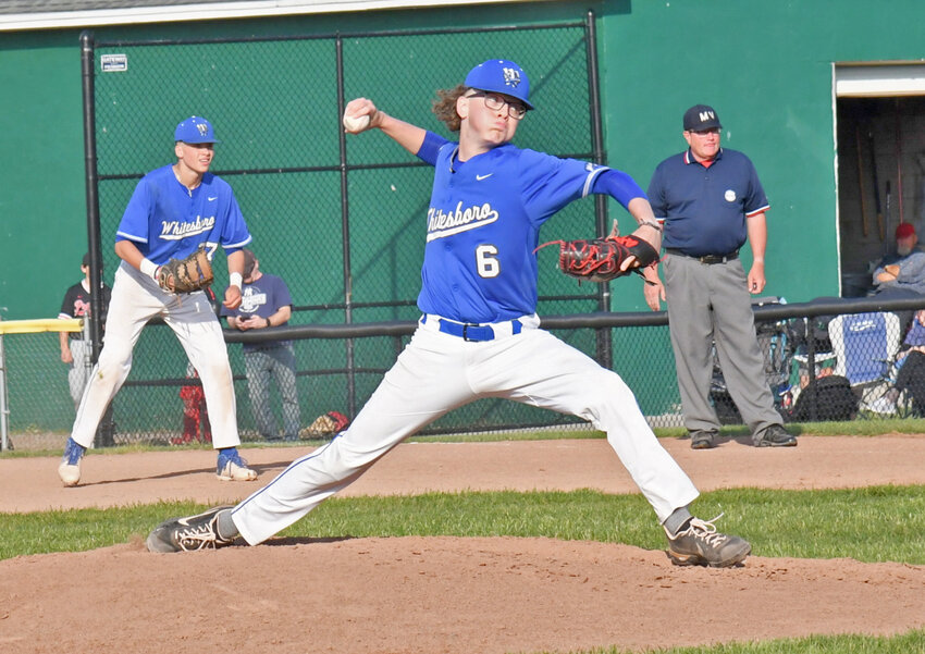 Whitesboro's Matt DeStefanis threw a complete game, allowing five hits and a run while walking one and striking out seven against Thomas R. Proctor High School on Thursday at Murnane Field in Utica. DeStefanis also scored the go-ahead run to help Whitesboro win 2-1.