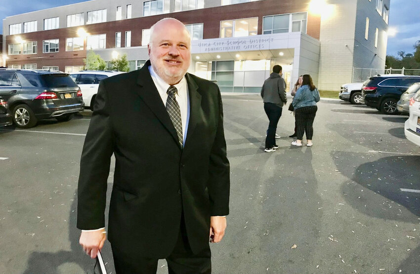 Brian Nolan poses Oct. 18, 2022 outside the Utica City School District offices after he was named the district's acting superintendent. He has just resigned from that post.
