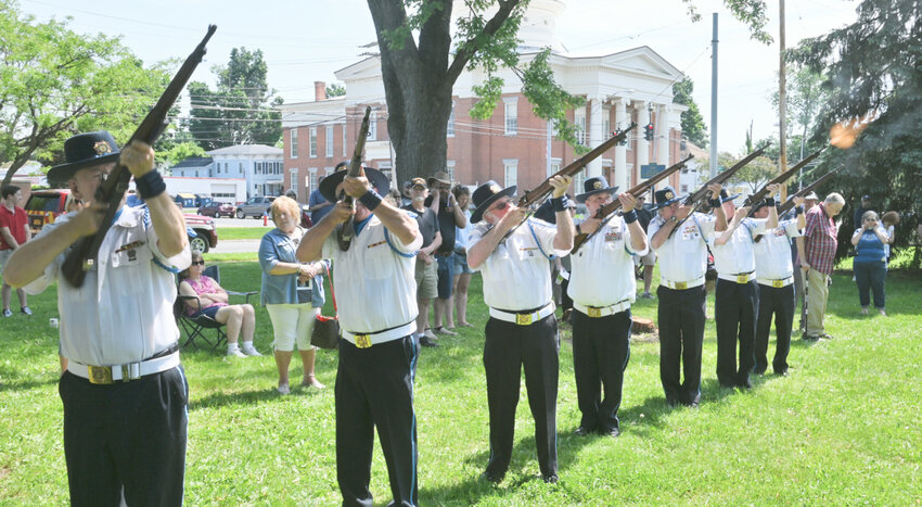 The Rome VFW Post 2246 Honor Guard fires the 21-gun salute near the end of the 2022 Memorial Day ceremony in Rome.