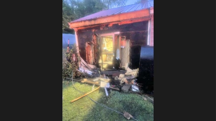 This garage wall was destroyed by a fire on Seneca Street in Remsen Tuesday night, according to the Remsen Fire Department.