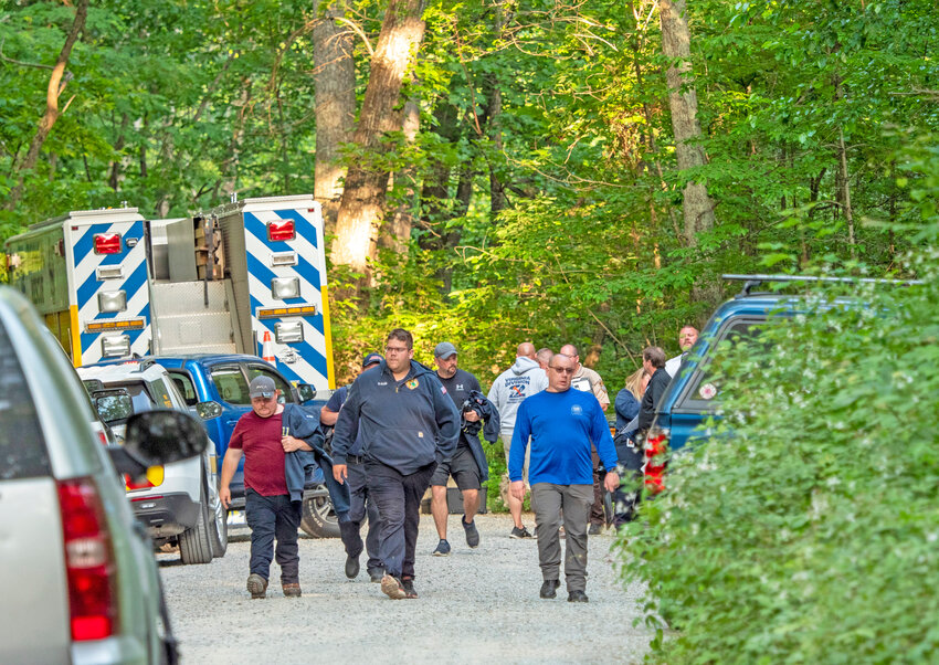 Search and rescue teams leave the command post at St. Mary&rsquo;s Wilderness en route to the Blue Ridge Parkway to search for the site where a Cessna Citation crashed over mountainous terrain near Montebello, Va., Sunday, June 4.