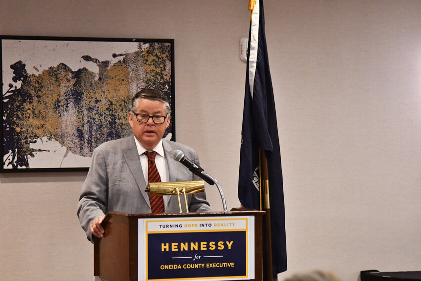 Oneida County Executive candidate Michael Hennessy speaks about the challenge to his independent petitions on Tuesday, June 6.