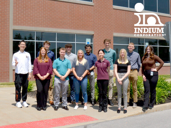 Several members of Indium Corporation&rsquo;s summer internship program pose for a group photo recently. The class includes: Rowan Call; Xianyang &ldquo;Owen&rdquo; Chen; Ari Dautovic; Sebastian Geiger; Olivia Manley; Austin Matthies; Meghan Peek; Andrew Ranger; James Reilly; Mohammed Shahid; Gwen Williams; and Lisa Zhou.  Not pictured: William Tunis.