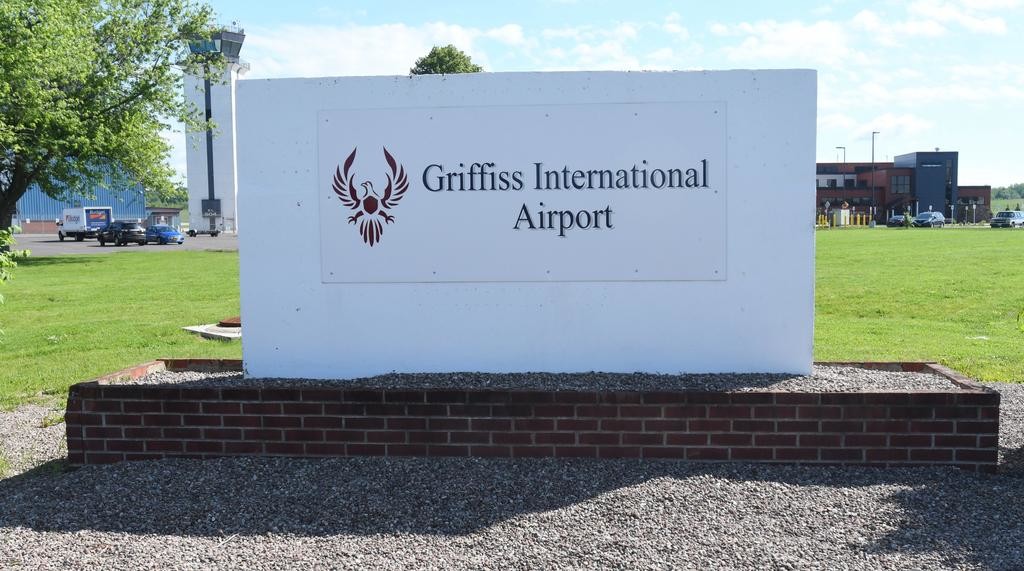 Griffiss Internationial Airport sign.
 (Sentinel photo by John Clifford)