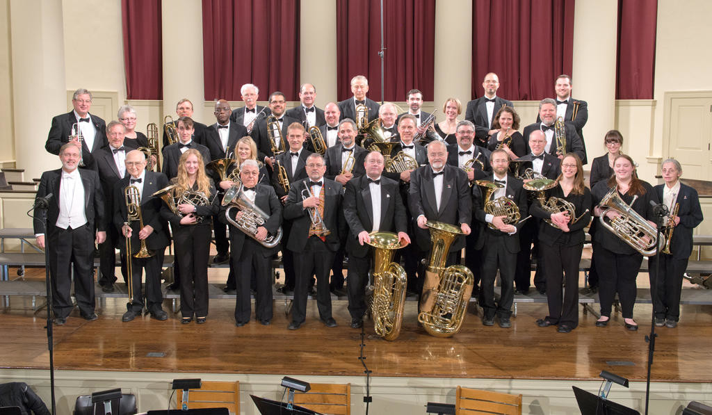 READY TO BLOW — Members of the Syracuse University Brass Ensemble pause for a recent photo. The ensemble, under the direction of Dr. James T. Spencer, will present a free, public concert in St. Paul’s Church, 1807 Bedford St., at 7 p.m. Friday, May 5.
 (Photo submitted)