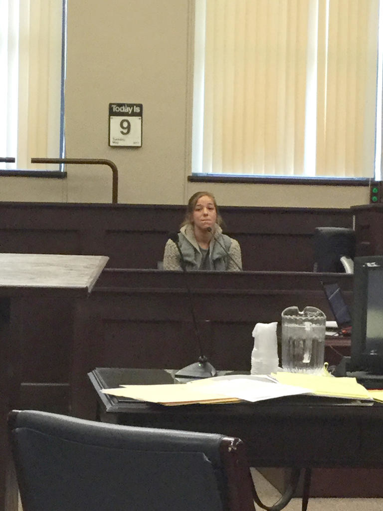 WAITRESS CAN’T REMEMBER — Mallory Clark, a waitress at Dave’s Diner in Cazenovia, testifies Tuesday. The defense claims that Clark told investigators she saw the victim’s husband at the diner with another woman prior to his wife’s death, but on Tuesday, Clark said she could no longer remember when.