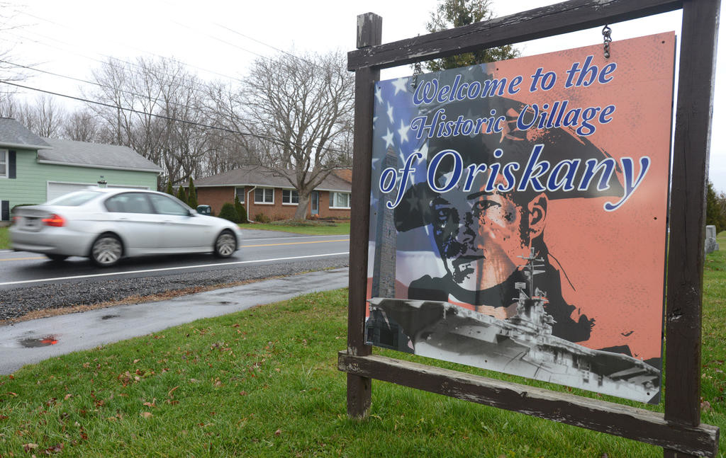 PEACEABLE KINGDOM — The sign on the border of the Village of Oriskany on Cider St. welcomes visitors to the eighth-safest suburb in New York State. The website niche.com ranked suburbs in states around the country based on several factors. Oriskany joins the villages of New York Mills and Whitesboro and the towns of Whitestown and Kirkland on the list.
 (Sentinel photo by John Clifford)