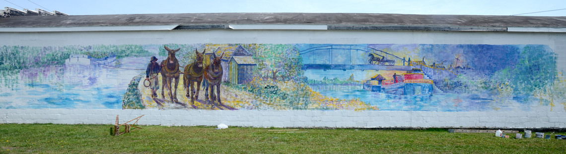 CELEBRATING HISTORY — A view of the freshly painted mural on the Verona Town Building  off Germany Road and facing Route 46.
 (Sentinel photo by John Clifford)