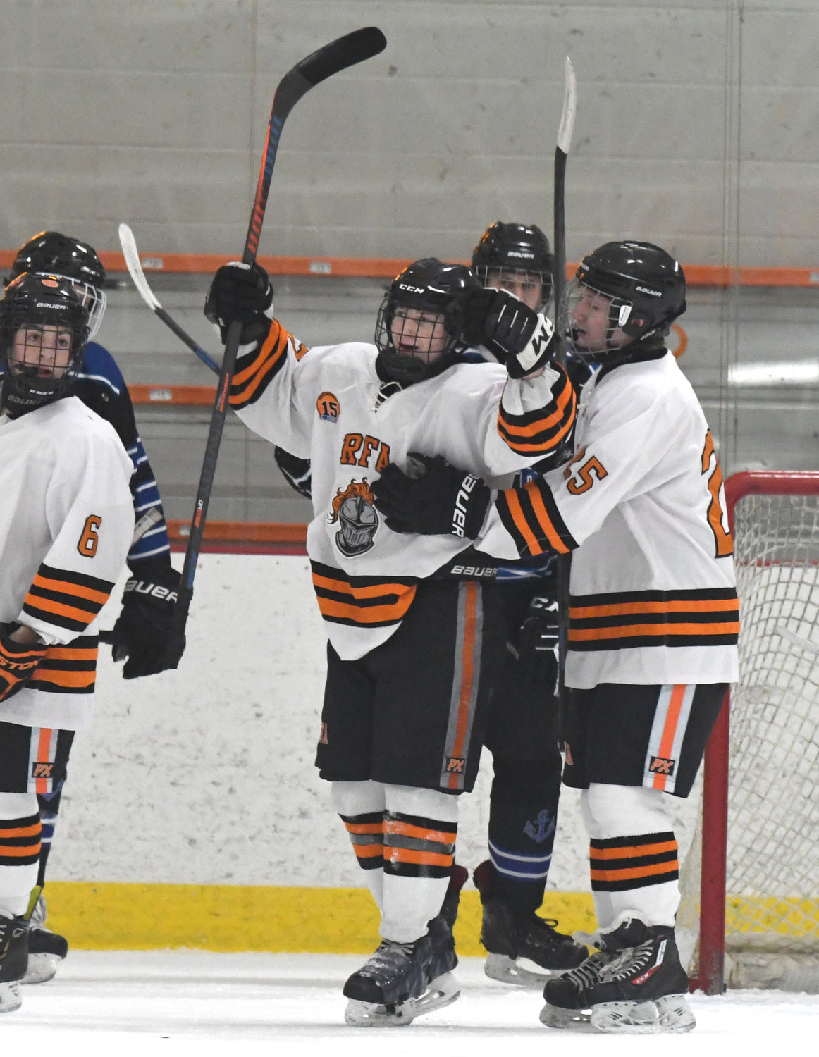 RFA #27 reacts to scoring the first goal of the game.