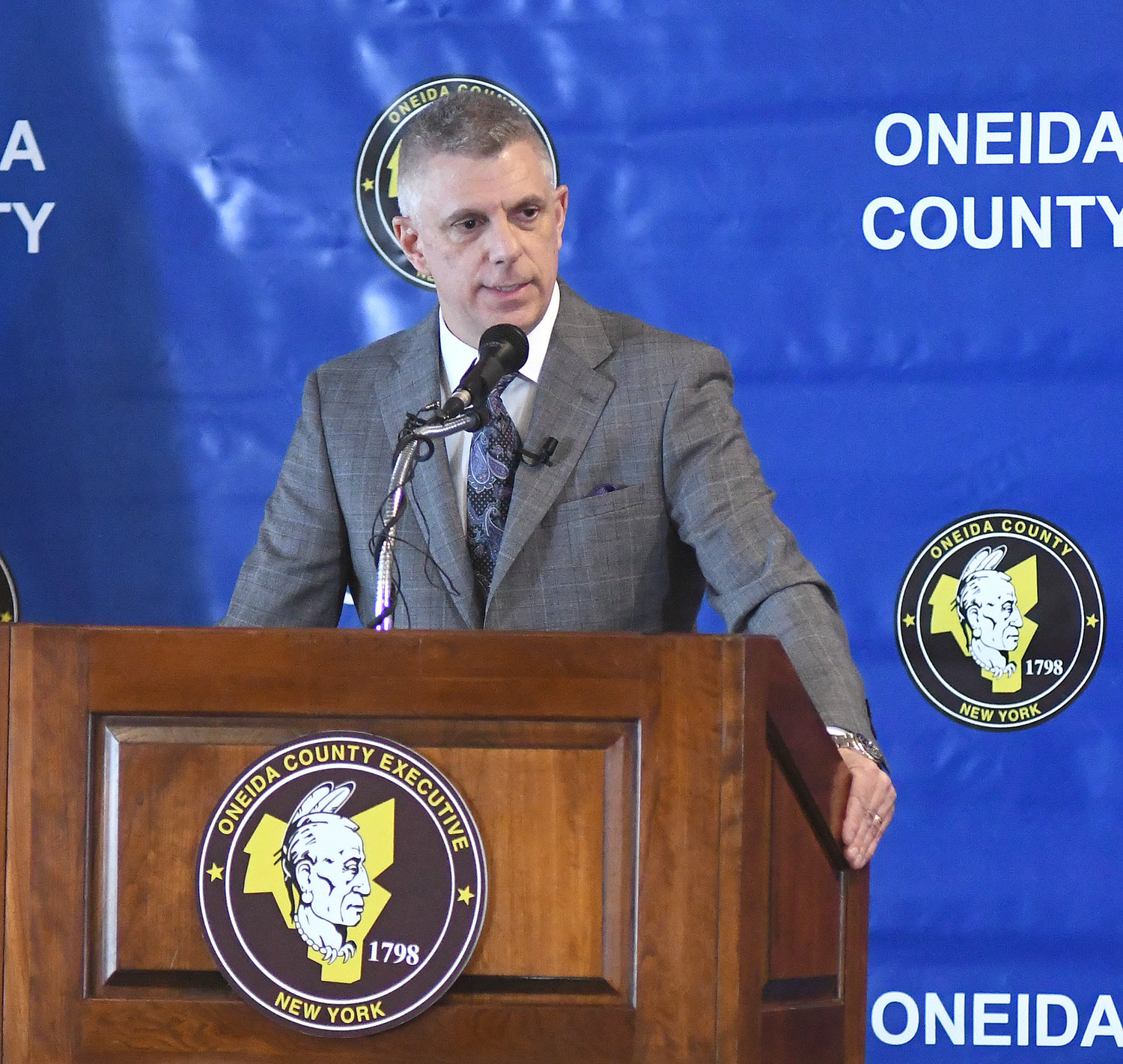 County executive Anthony Picente during his state of the county speech Tuesday afternoon.