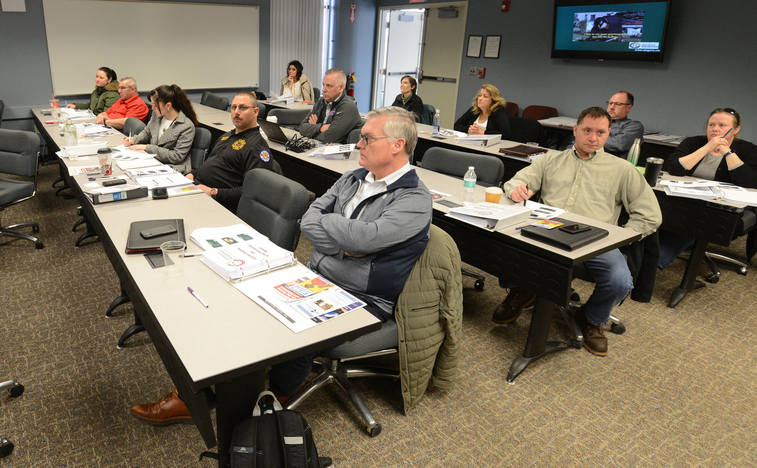 PREPAREDNESS LECTURE — Employees from several different emergency management organizations, such as EADS and the ARC Oneida Lewis, gathered for a two-day training session on helping disabled people at the State Preparedness Training Center in Whitestown.