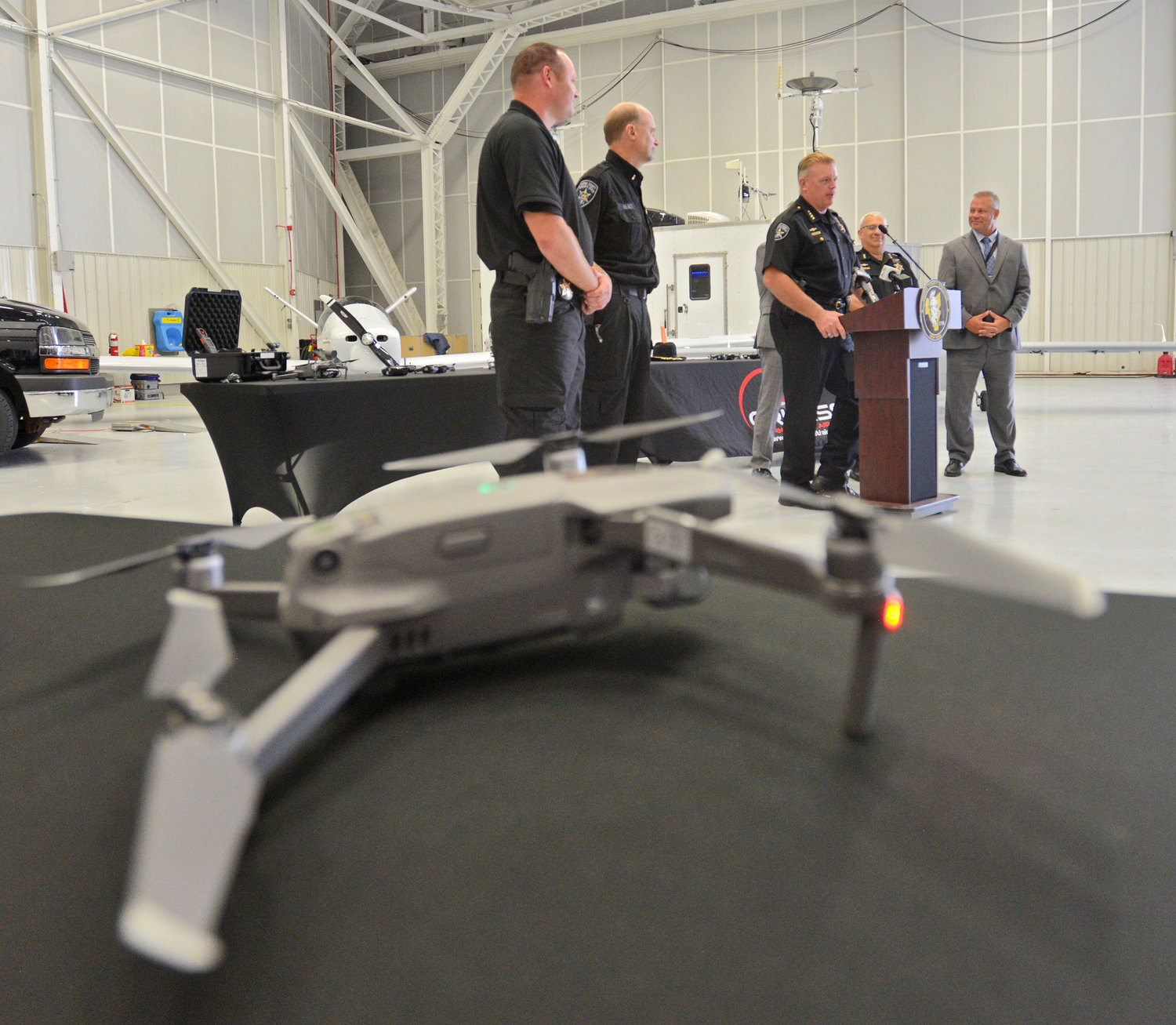 NEW DRONE UNIT — Sheriff Robert M. Maciol announced the creation of a new Unmanned Aircraft Systems Unit for the Sheriff’s Office this morning at the Griffiss International Airport.