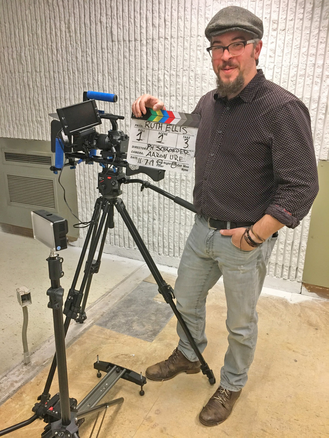 LIGHTS, CAMERA… — Aaron Ure, of Image House Productions in Barneveld, stands by his camera waiting to shoot scenes of the feature-length film, “Ruth Ellis” in Oneida.  A local casting call is going out for an actress qualified to play the lead role.