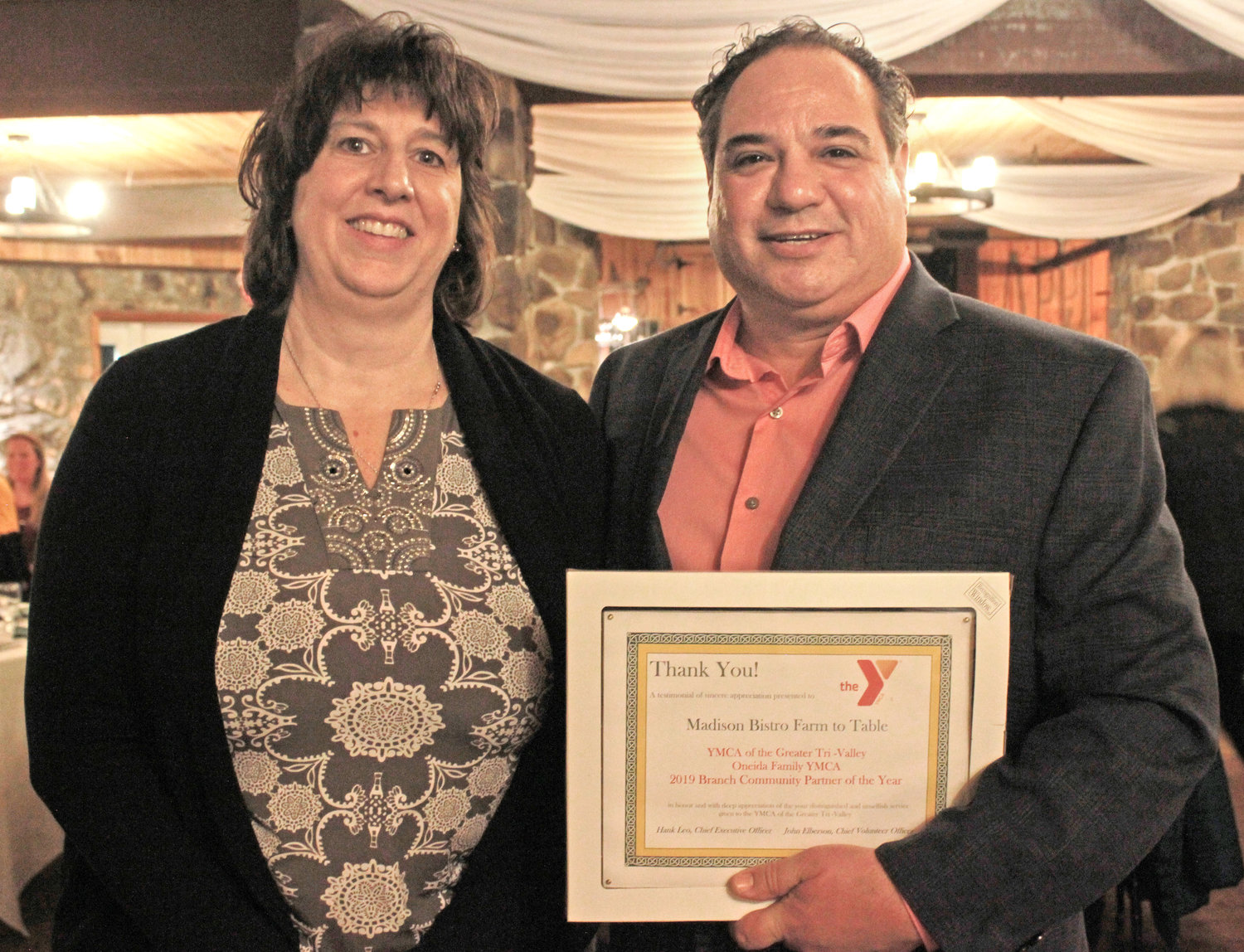ONEIDA PARTNER — Madison Bistro was warded the Oneida Community Partner of the Year at the annual YMCA 2020 Recognition Program on Wednesday.