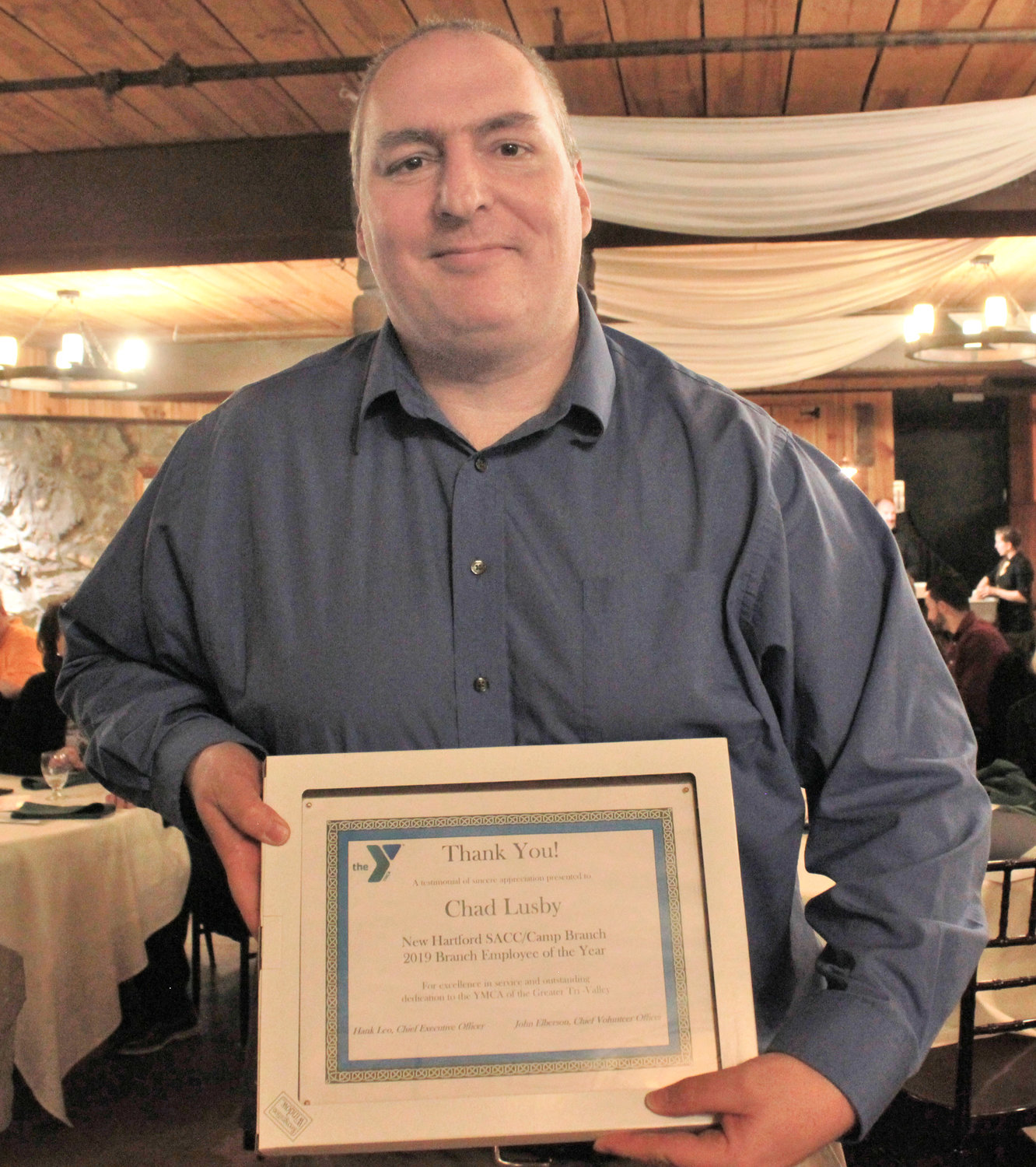 NEW HARTFORD STAFF — Chad Lusby was awarded New Hartford Staff of the Year at the annual YMCA 2020 Recognition Program on Wednesday.