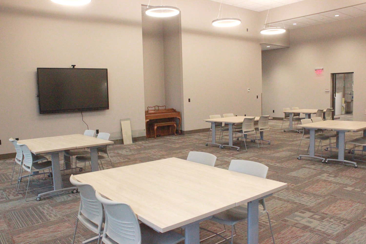 COMMUNITY ROOM — The Oneida Public Library's new community room is large, featuring a mounted computer ready for future presentations.