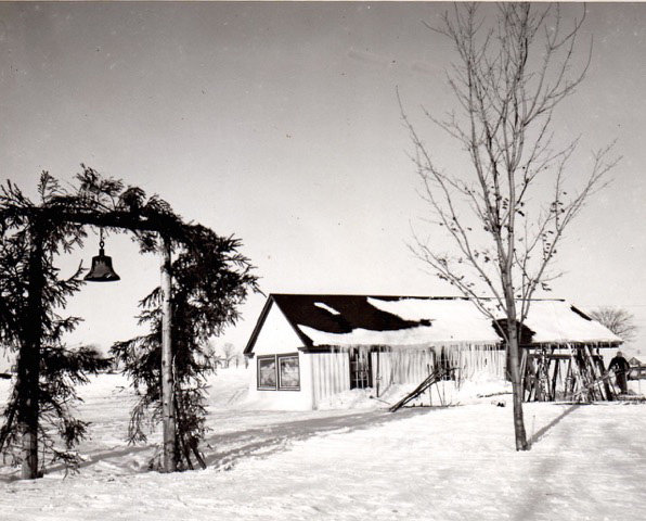 WAX HOUSE — The original “Wax House”  and Ski school bell, where skiers and instructors would meet for lessons.