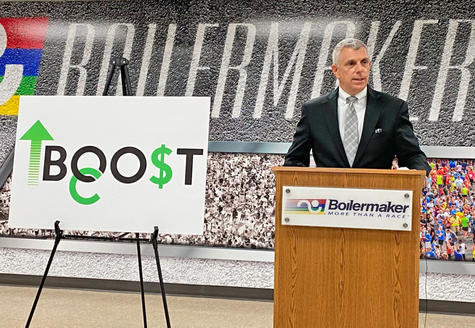 BOOST OC LAUNCHED — Oneida County Executive Anthony J. Picente Jr. speaks during Thursday's press conference launching Boost OC at the Boilermaker Road Race headquarters in Utica.