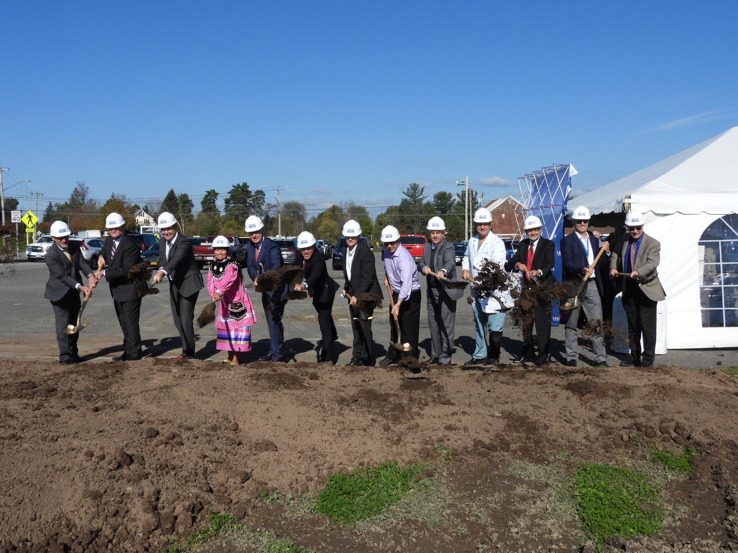 BREAKING GROUND — Local officials, members of the Oneida Indian Nation, Upstate Medical University, and their supporters break ground at the site of the new Upstate Cancer Center in Verona, which is expected to open its doors in 2023.