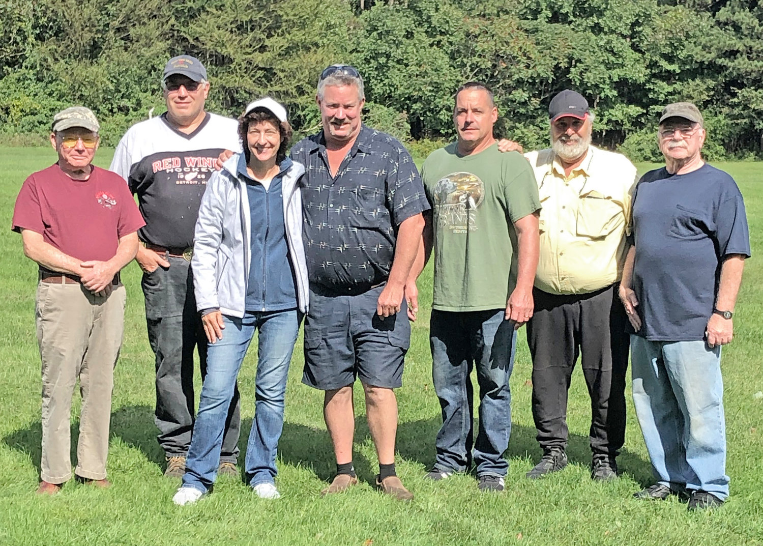 SUPPORTING CANCER PATIENTS — The New York Mills Sportsman Association and the Clinton Fish &amp; Game Club hosted a Dual Shoot in memory of members recently lost from cancer — Ralph Centolella, Al Pancillia, and Don McShane — on Saturday, Sept. 25. The trap event raised $1,500, with all proceeds being presented to the Joseph Michael Chubbuck Foundation to assist cancer patients in financial need in Central New York.  The Chubbuck Foundation was launched in January 2015 and has assisted more than 700 patients with approximately $280,000. To learn more, or to donate, go to www.thejmcf.org. From left: Tom Brown; Kurt President, president of NYM Sportsman Association; Barb Chubbuck, JMCF vice-president; David Peckham; Steve Malerba; Tony Santucci, president of Clinton Fish &amp; Game Club; and Jim Gormandy, CF&amp;G treasurer.