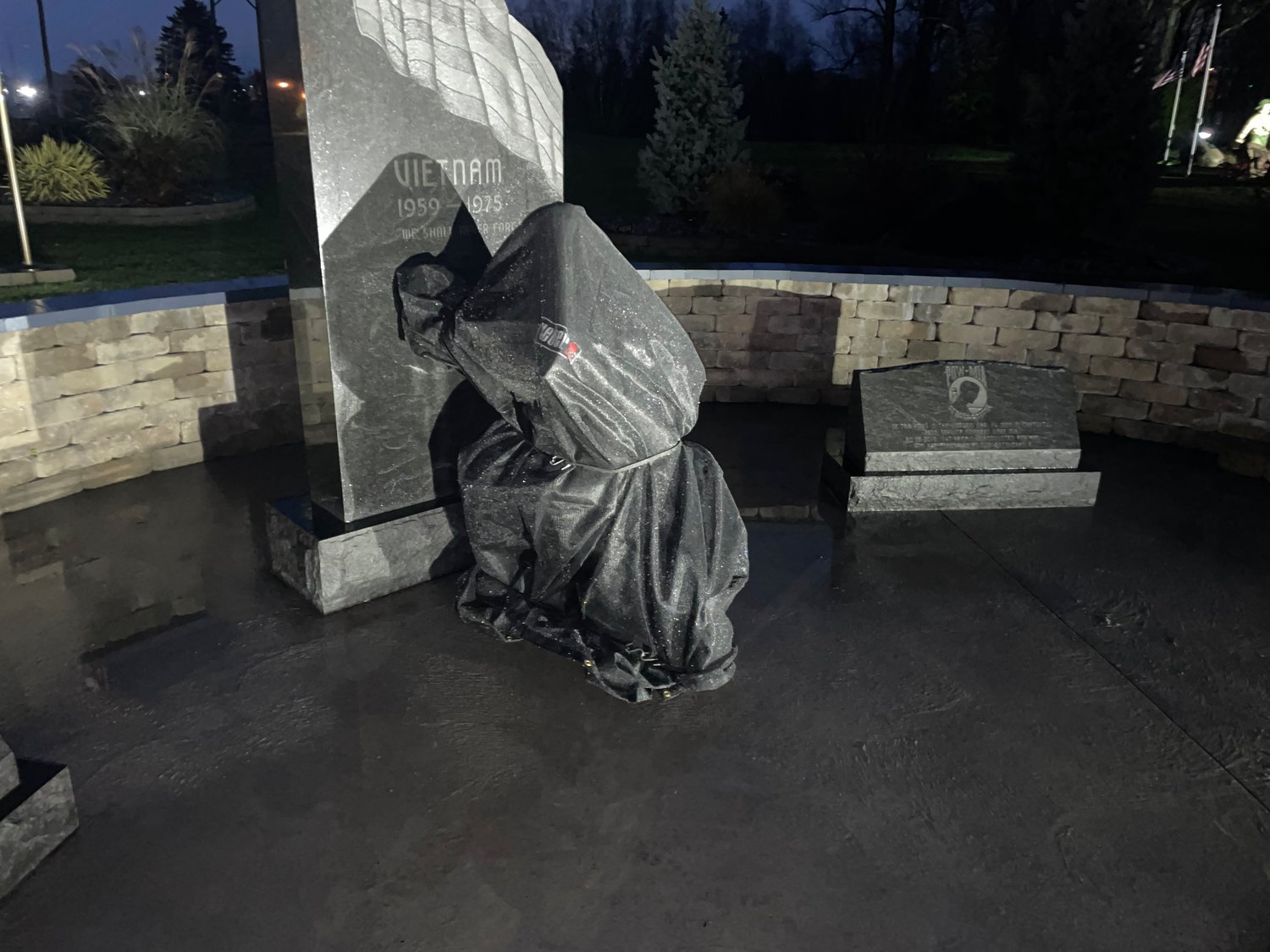 READY FOR REVEAL – Local officials with the Vietnam Veterans Memorial on the Griffiss Business and Technology Park have a new item under wraps and ready to unveil and dedicate during its Veterans Day observance on Thursday, Nov. 11, at 2 p.m. The Vietnam Veterans Memorial can be found on Griffiss Park near the intersection of Route 825n (also known as Hill Road) and Ellsworth Road. For additional information about the observance, visit the Vietnam Veterans Memorial page on Facebook.