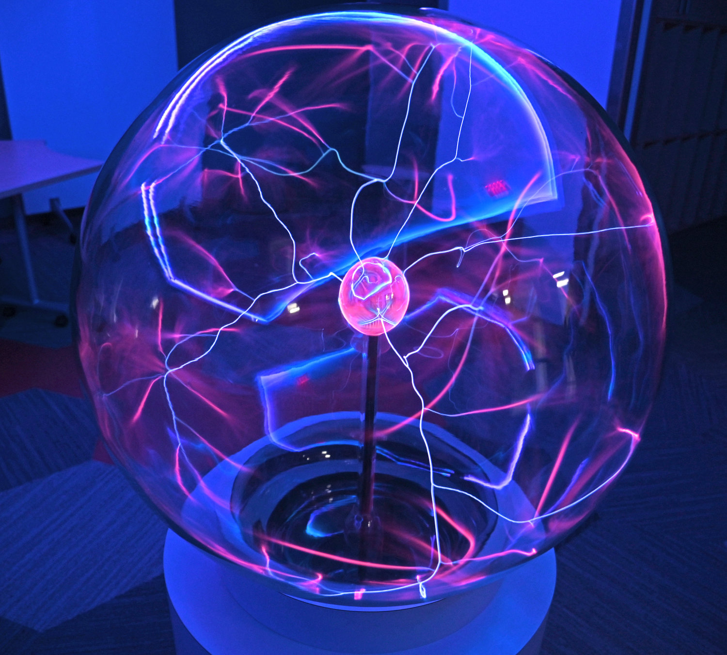 IT’S GOT THE POWER — The plasma ball inside the STEAM room at the John S. Dyson New York Energy Zone shows off its colorful electrical charges as part of an interactive display. The facility has geared up for the holidays with several expanded hours.
