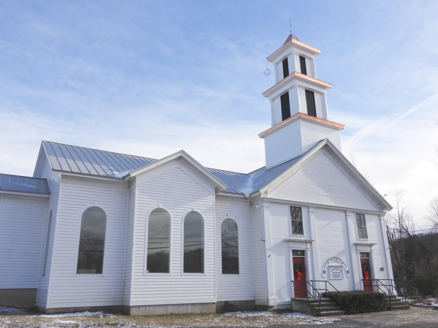 OPEN FOR CHRISTMAS — The 204-year-old Westernville Presbyterian Church on Stokes-Westernville Road will be open for Christmas Eve, by reservation only, and Sunday services for the first time since the church building was severely damaged by a tornado that touched down in the hamlet back in July.