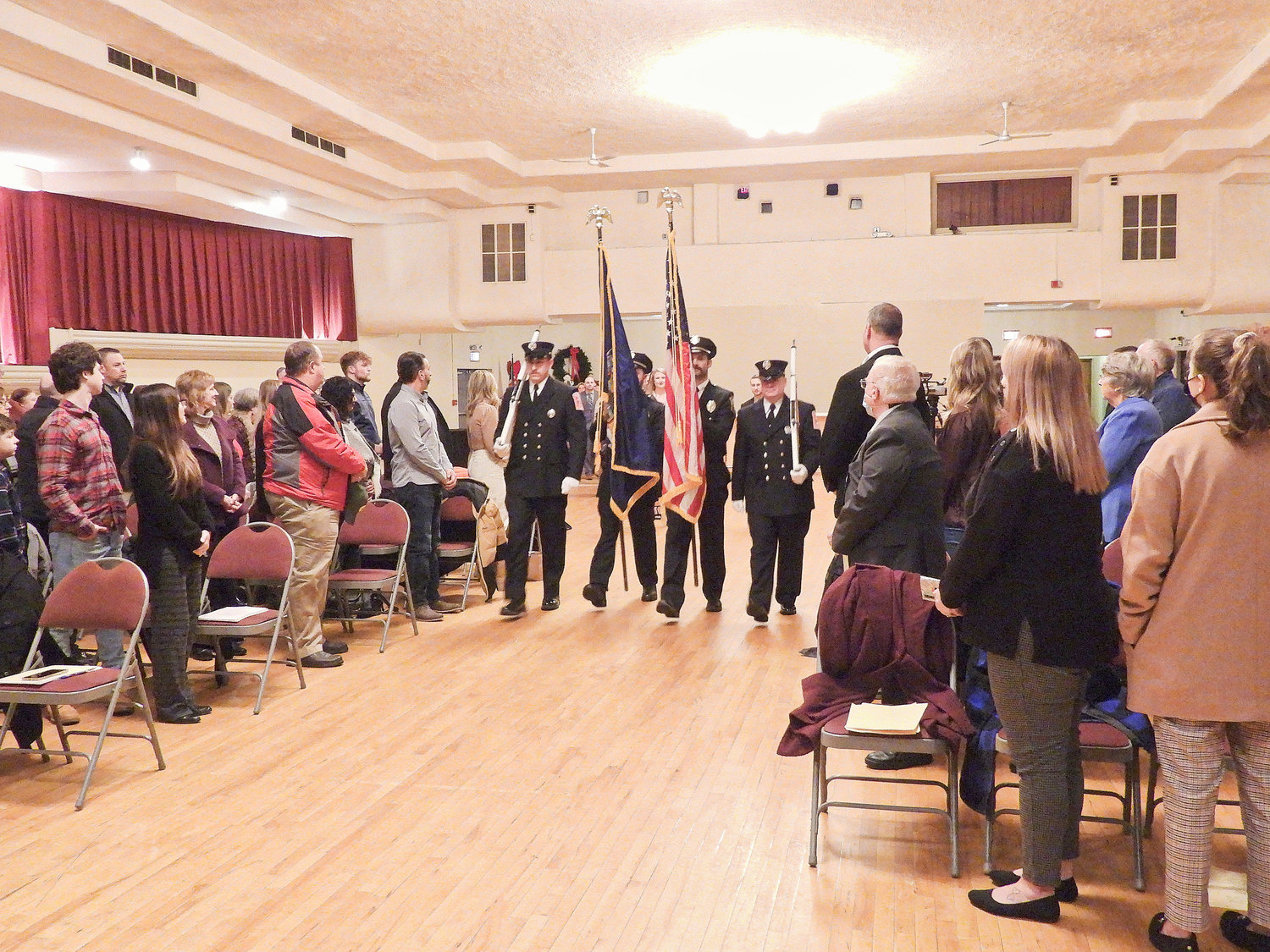 COLOR GUARD — The Oneida City Joint Color Guard kicks off the city of Oneida inauguration event on Sunday, Jan. 2 at the Kallet Civic Center. The Joint Color Guard consists of Christopher Gregory and Tyler Isles of the City Of Oneida Police Department and Jeremy Carnahan and Brian Burkle of the City of Oneida Fire Department.