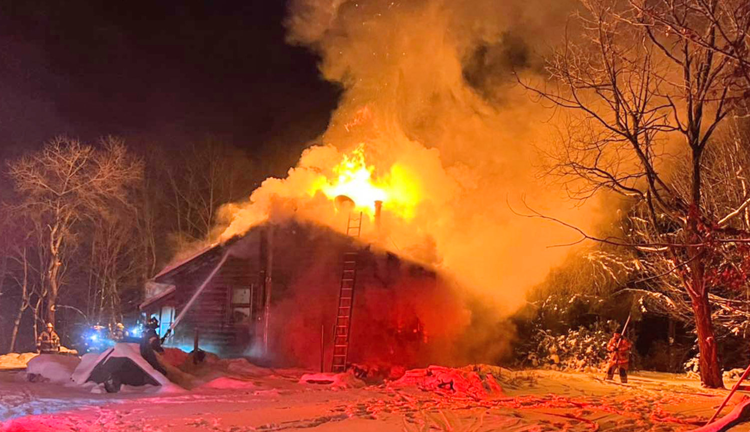 BURNING HOME — Firefighters battled this fire for at least two hours in very frigid temperatures at about 3 a.m. Sunday on Soule Road in the Town of Floyd.