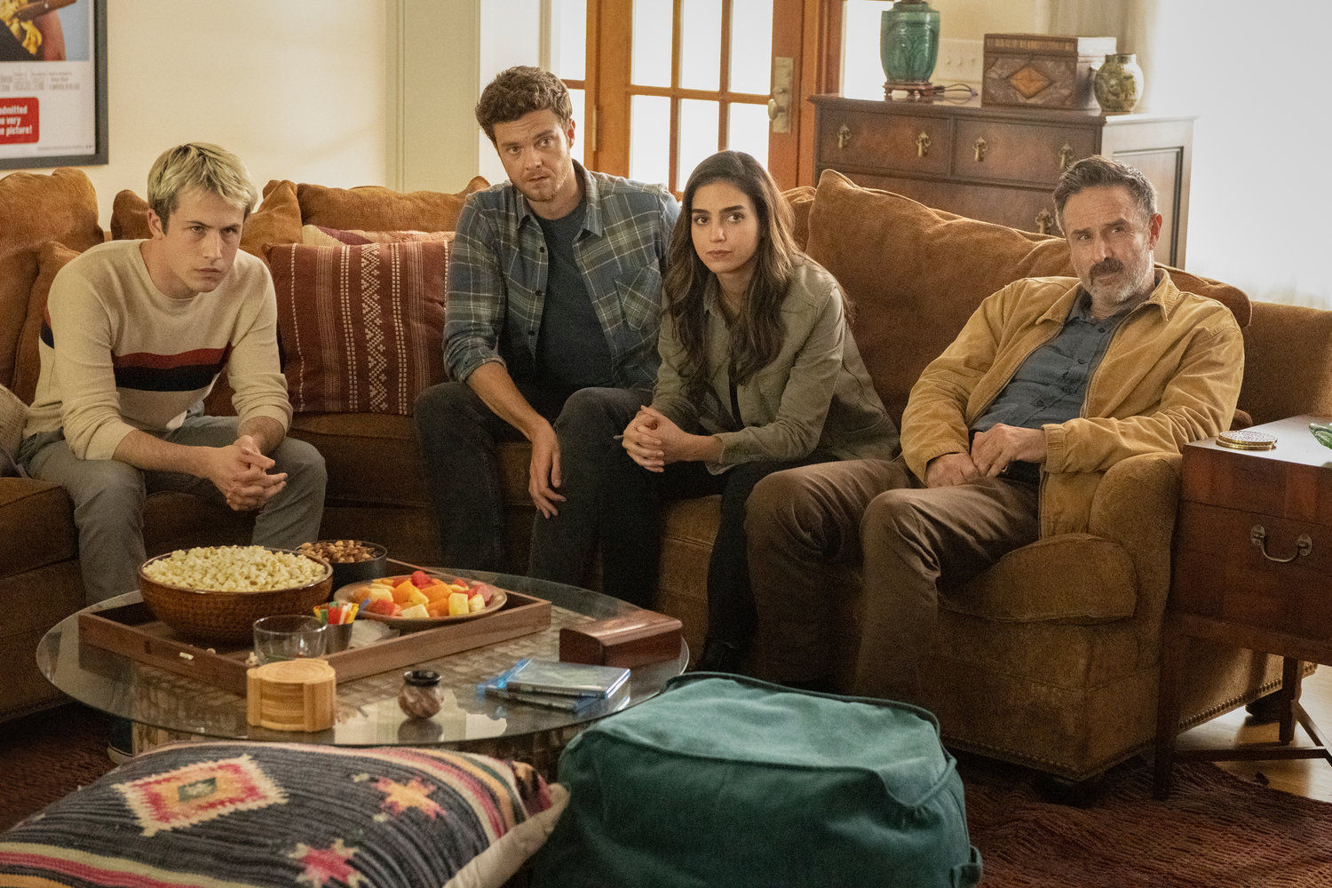 Revival — Dylan Minnette, from left, Jack Quaid, Melissa Barrera and David Arquette in a scene from "Scream."
