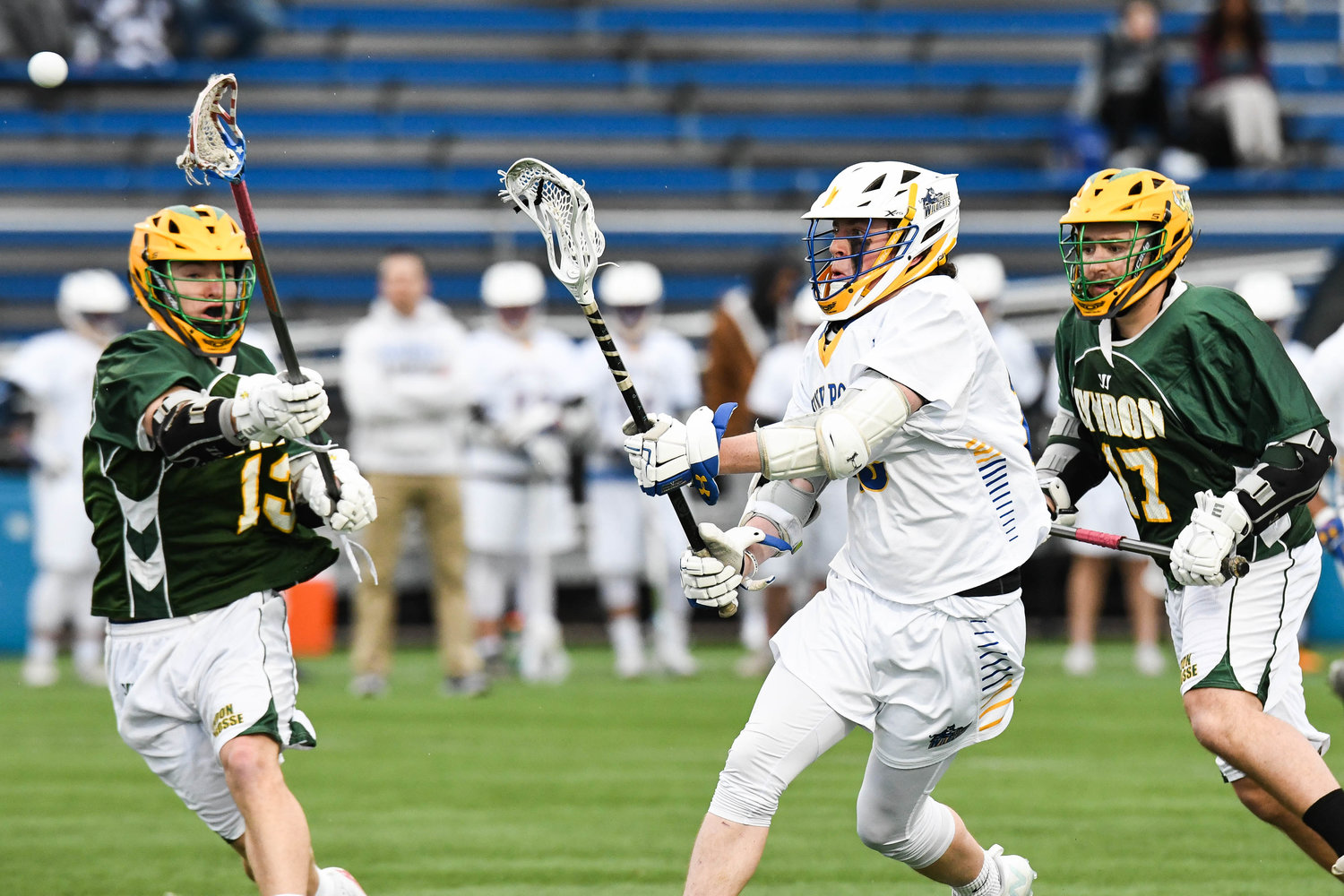 HAT TRICK — SUNY Poly player Shane Wyman takes a shot against Northern Vermont-Lyndon during the lacrosse game on Friday. The host Wildcats won 20-2 and Wyman had a hat trick.