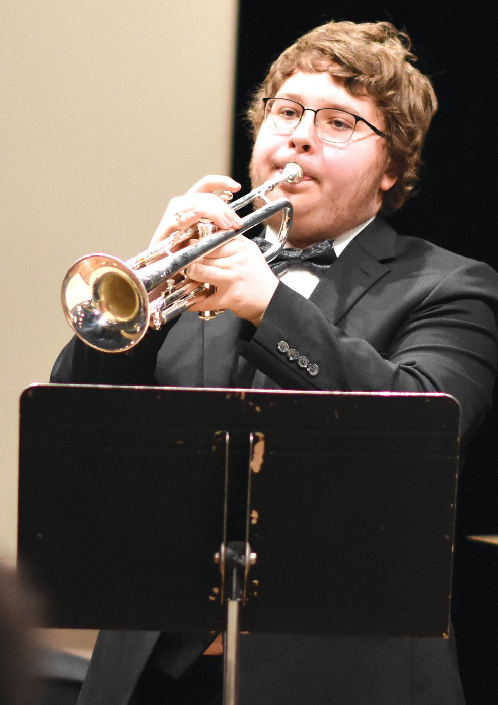 Colyn Seeley, RFA student, plays the trumpet (Teacher Jacob Meiss).