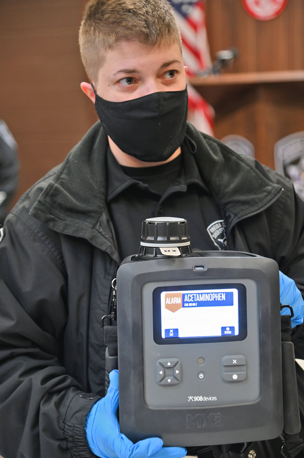 PORTABLE DRUG DETECTION — The screen on the MX908 drug detection device will not only display the type of drug but also has a readable database full of drug information and safety precautions.