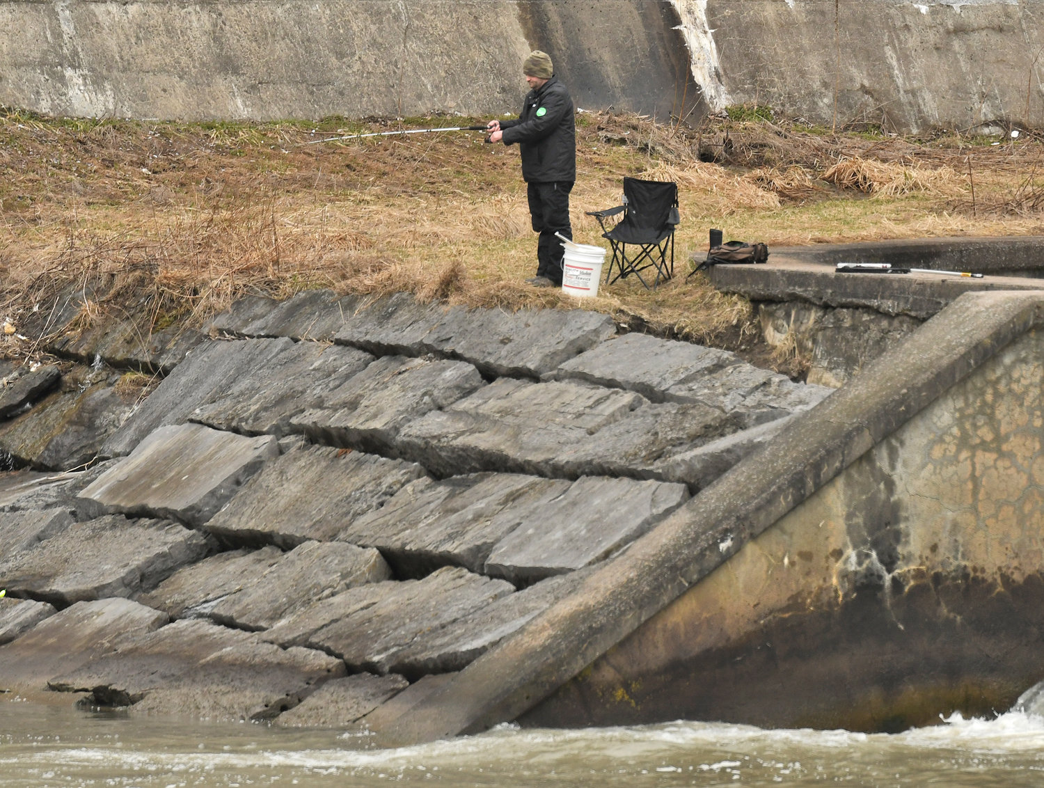 A fisherman just below Delta Dam on opening day of trout season.