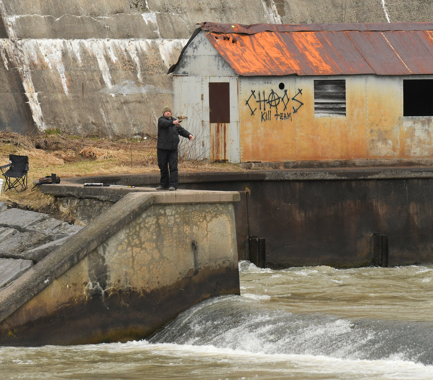 A fisherman just below Delta Dam on opening day of trout season.