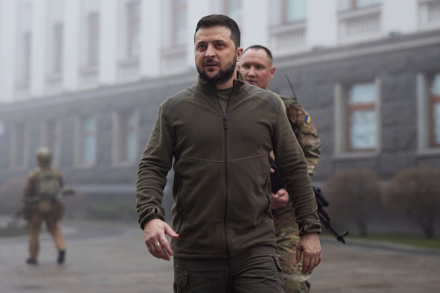 FILE - In this photo provided by the Ukrainian Presidential Press Office, Ukrainian President Volodymyr Zelenskyy, center, walks before a meeting with President of the European Parliament Roberta Metsola in Kyiv, Ukraine, April 1, 2022. Kyiv was a Russian defeat for the ages. It started poorly for the invaders and went downhill from there.  (Ukrainian Presidential Press Office via AP, File)