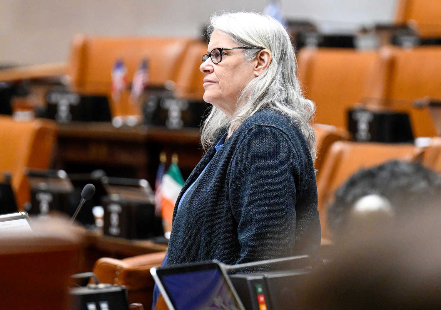 Assemblywoman Helene E. Weinstein, D-Brooklyn, debates budget bills during a legislative session in the Assembly Chamber at the state Capitol, Friday, April 8, 2022, in Albany, N.Y. (AP Photo/Hans Pennink)