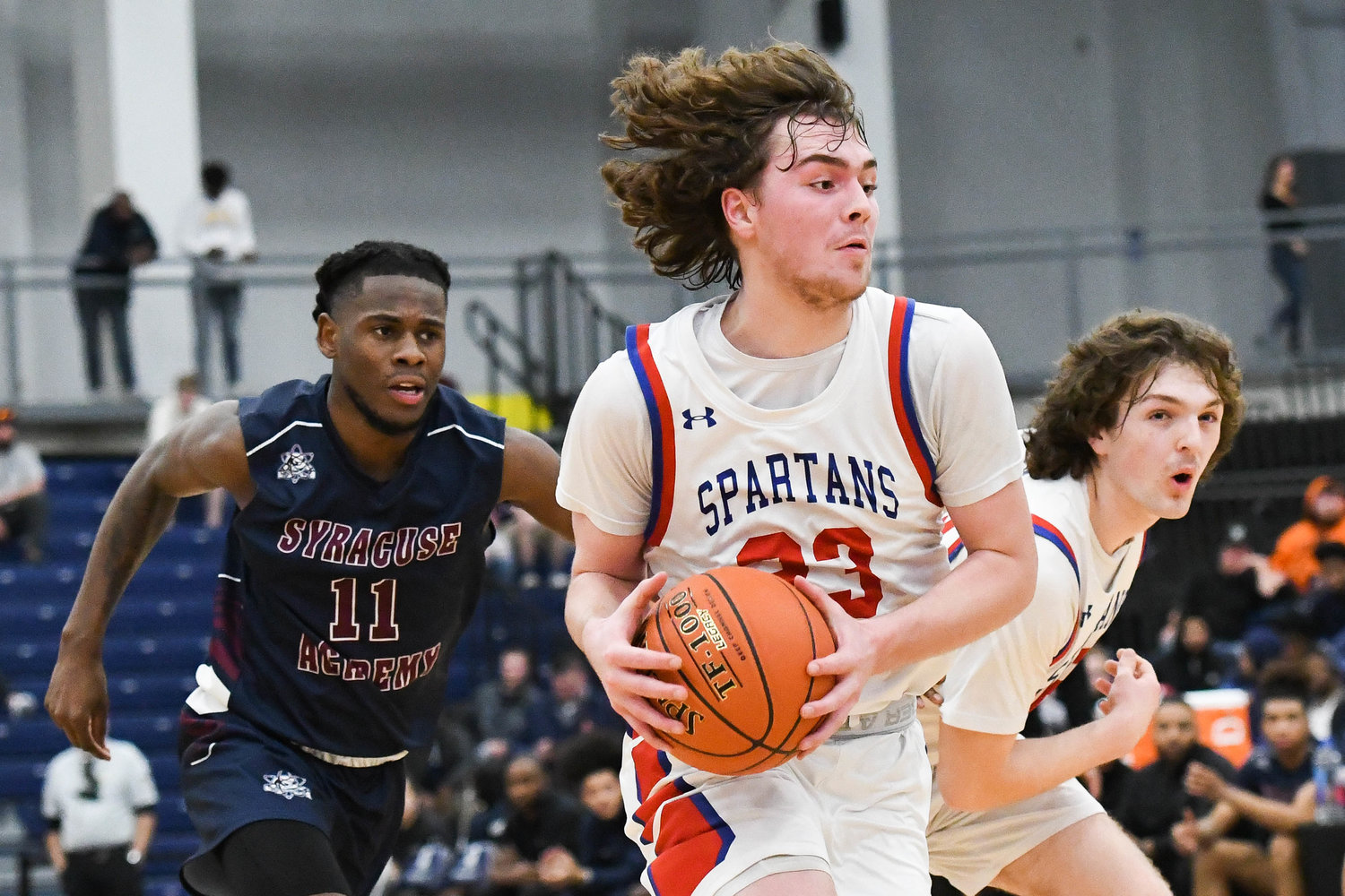 ON THE MOVE — New Hartford player Zach Philipkoski (23) dribbles the ball during the Section III Class A final. Philipkoski was New Hartford’s top player in helping the Spartans on a run to the Class A state championship game.