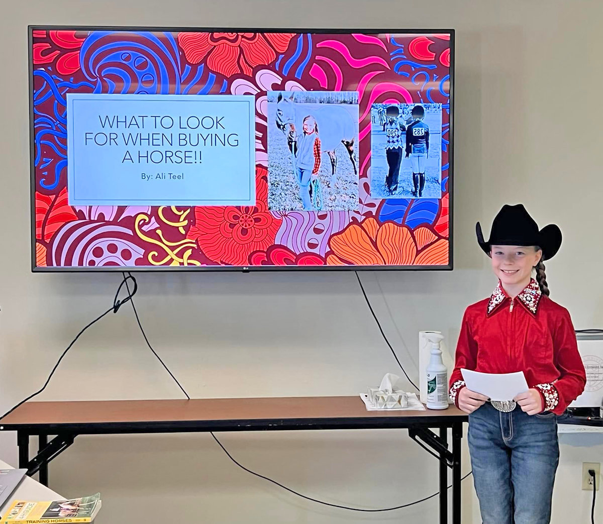 PRESENTATION — Ali Teel, of Barneveld, delivers her junior individual presentation “What to Look for When Purchasing a Horse” at a recent 4-H event.
