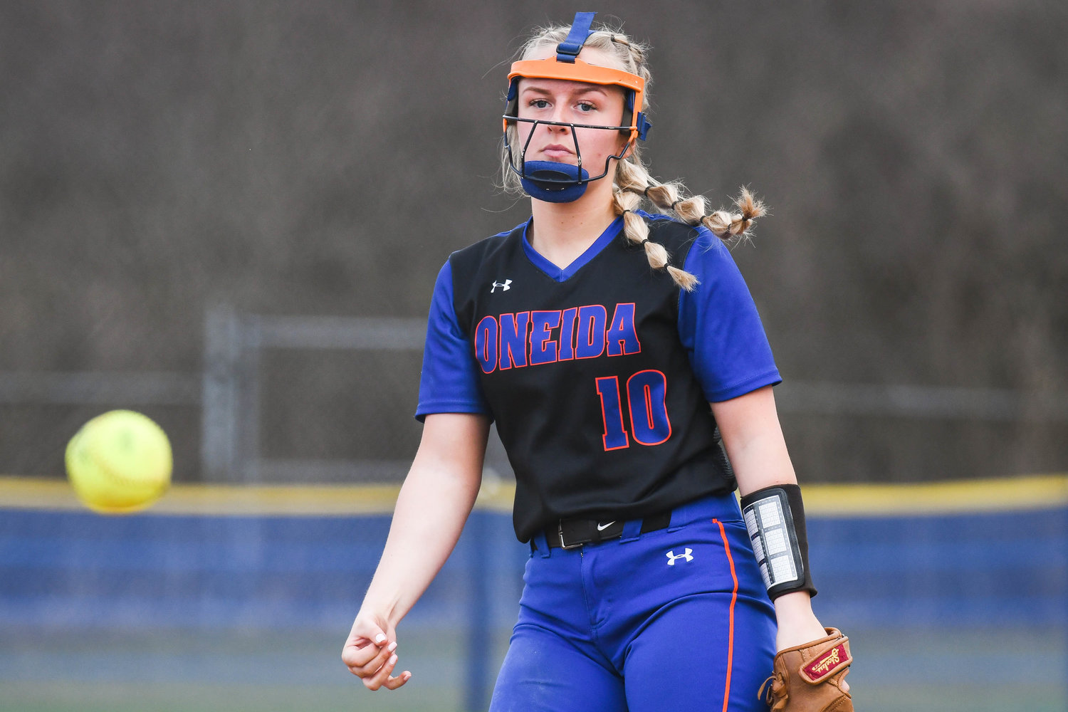 DELIVERING TWO WINS — Oneida’s Kerrigan Crysler delivers a pitch during the game against Notre Dame on Wednesday. Crysler pitched the team to a 5-1 win then to a 5-3 victory over Cicero-North Syracuse the next day.