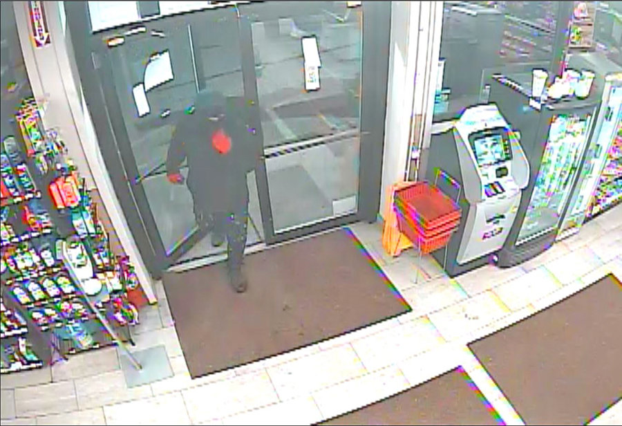 ROBBERY SUSPECT — Dressed all in black with bright red gloves, this man is wanted for robbing the Stewart's Shop in Bridgewater at gunpoint early Friday morning. Anyone who recognizes the suspect is asked to call the Sheriff's Office at 315-765-2226.
