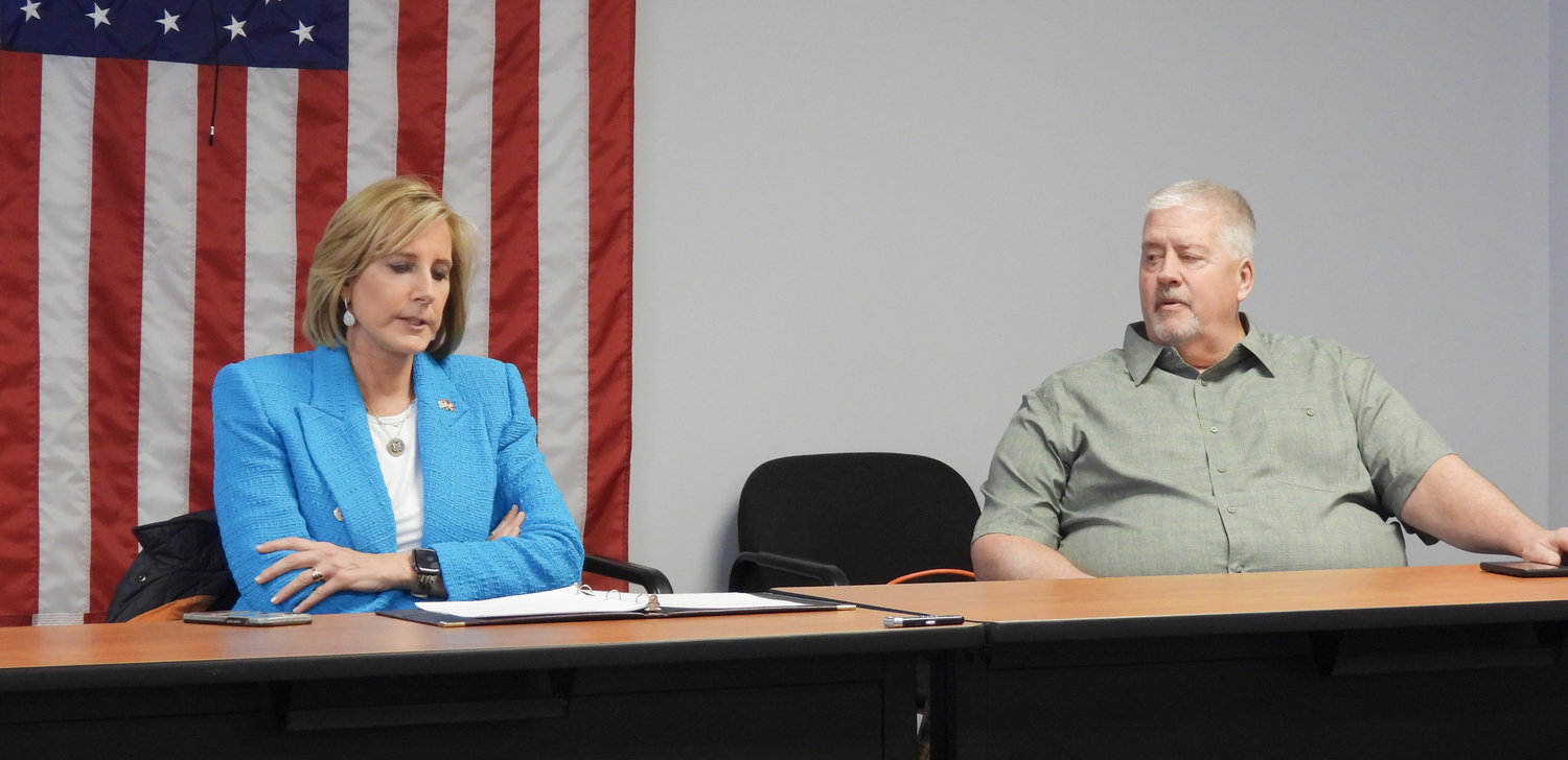 FUNDING ON TAP — Vernon Supervisor Randy Watson speaks with Congresswoman Claudia Tenney about the town of Vernon, thanking her for her efforts to help secure $3 million in funding for the town’s water project.