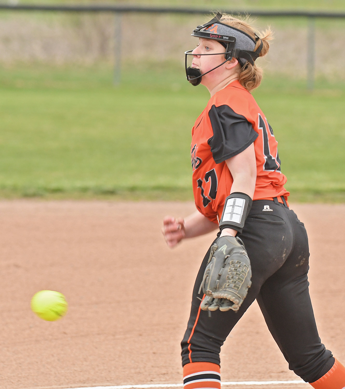 INCOMING — Rome Free Academy pitcher Laina Beer makes a pitch in the first inning of Monday's 4-3 loss at home to Fayetteville-Manlius. Beer struck out 10 in the complete game effort.