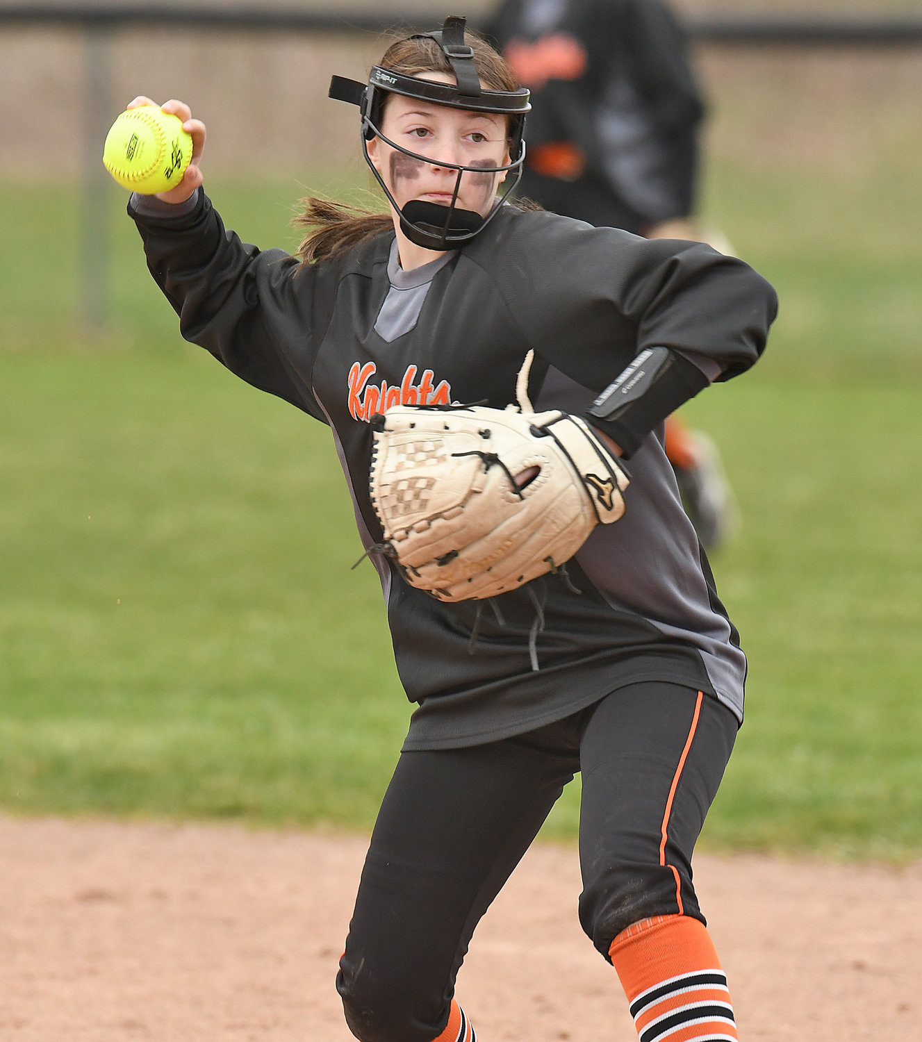 MAKING THE PLAY — Rome Free Academy second baseman Alexa Thompson makes the throw to first for an out in the team's 4-3 loss Monday at home against Fayetteville-Manlius.