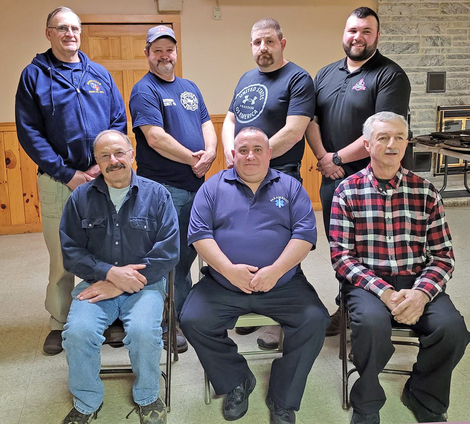BOONVILLE FIRE BOARD OF DIRECTORS — Top row, from left: Dave Smith, Rod Thayer, Nick Amicucci and Matt Chrysler. Bottom row, from left: Treasurer John Croniser, Secretary Bob Sterling and Vice President Mack Ingersoll.